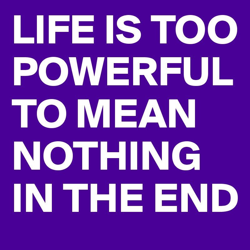 LIFE IS TOO POWERFUL TO MEAN NOTHING IN THE END