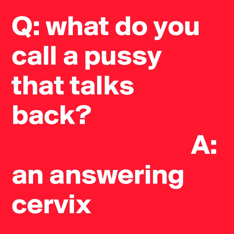 Q: what do you call a pussy that talks back?                                                       A: an answering cervix