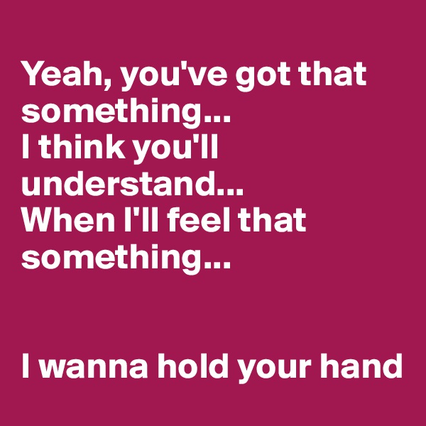 
Yeah, you've got that something...
I think you'll understand...
When I'll feel that something...


I wanna hold your hand