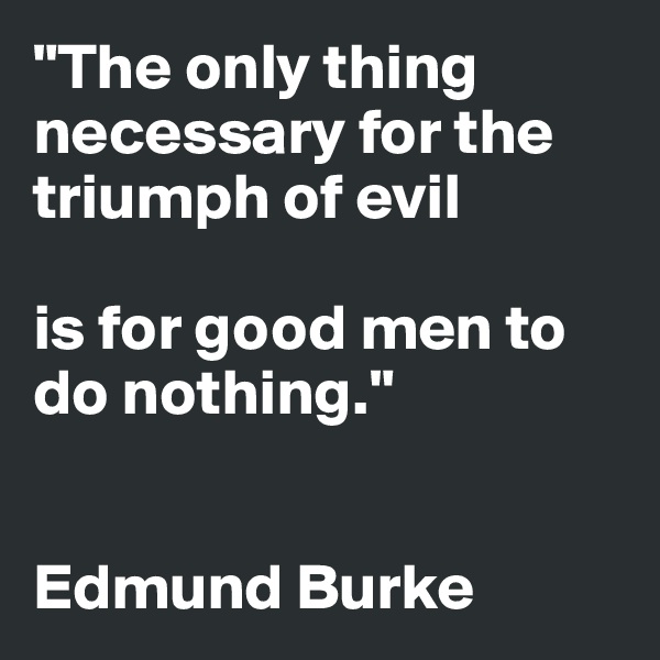 "The only thing necessary for the triumph of evil 

is for good men to do nothing."


Edmund Burke