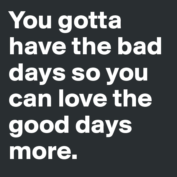You gotta have the bad days so you can love the good days more. 