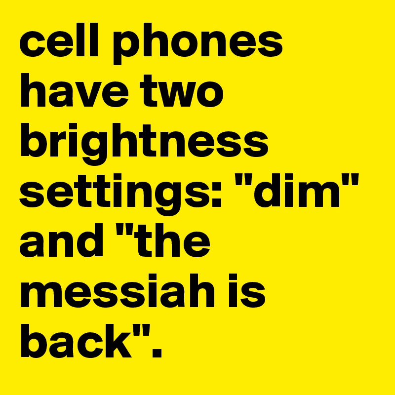 cell phones have two brightness settings: "dim" and "the messiah is back". 