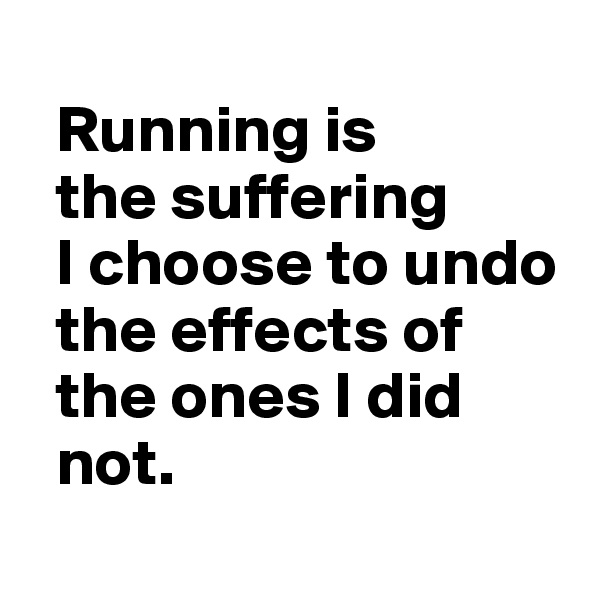 
  Running is 
  the suffering
  I choose to undo 
  the effects of 
  the ones I did 
  not.
