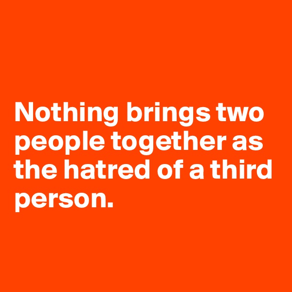 


Nothing brings two people together as the hatred of a third person.

