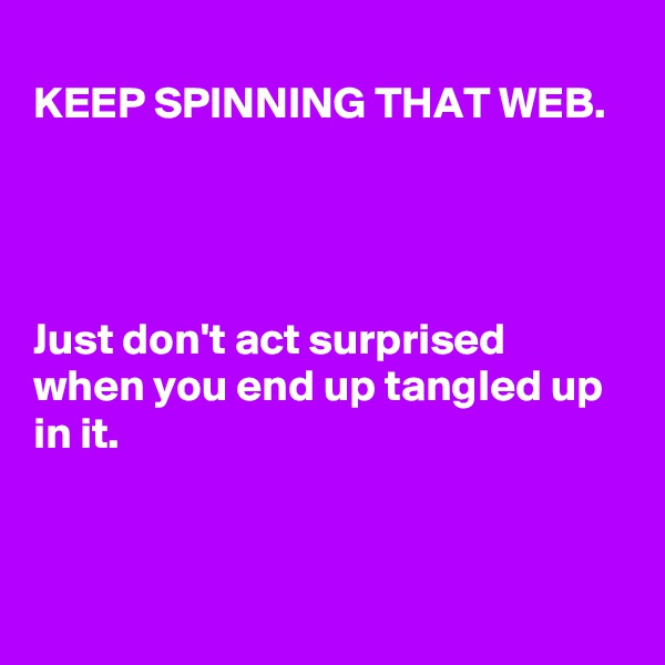 
KEEP SPINNING THAT WEB.




Just don't act surprised when you end up tangled up in it.


