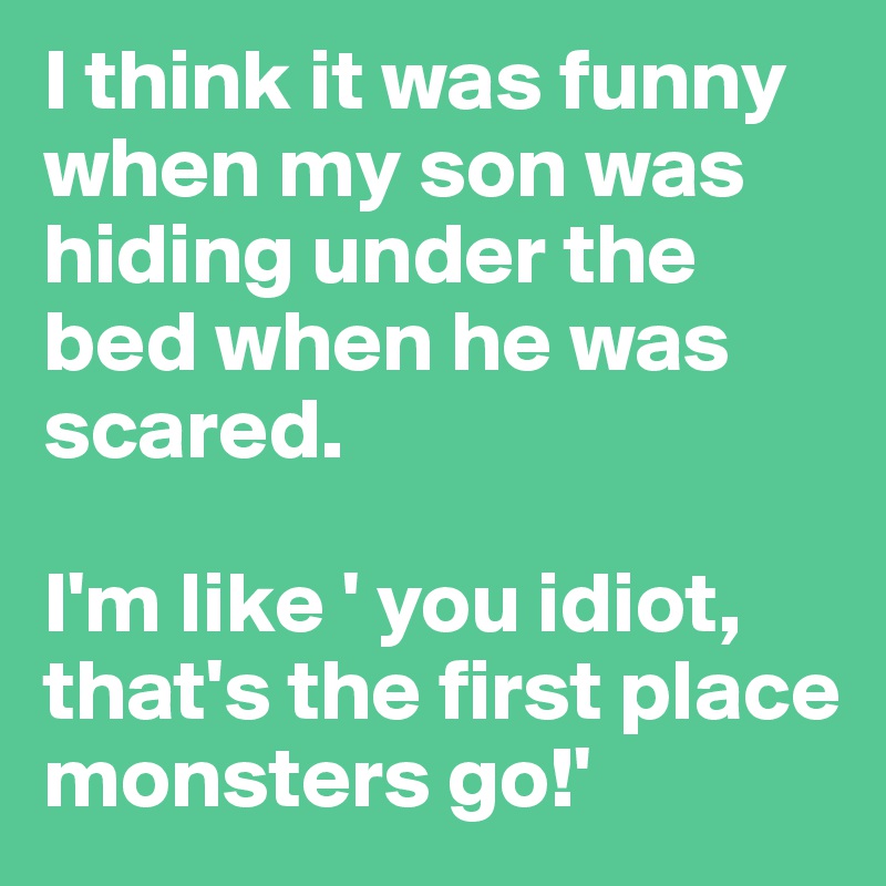 I think it was funny when my son was hiding under the bed when he was scared.

I'm like ' you idiot, that's the first place monsters go!'