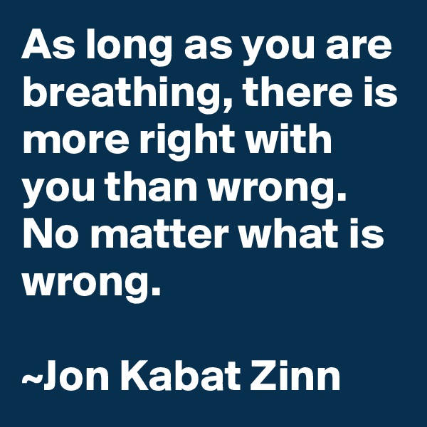As long as you are breathing, there is more right with you than wrong. No matter what is wrong. 

~Jon Kabat Zinn