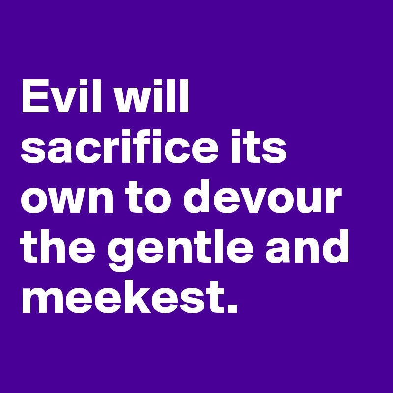 
Evil will sacrifice its own to devour the gentle and meekest.
