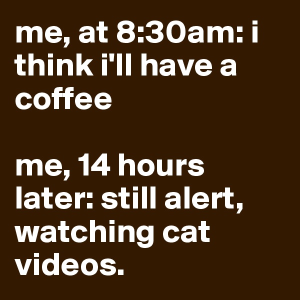 me, at 8:30am: i think i'll have a coffee

me, 14 hours later: still alert, watching cat videos. 
