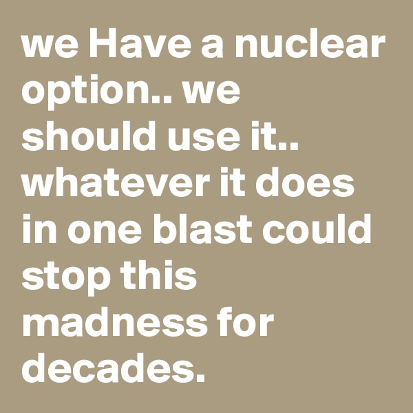 we Have a nuclear option.. we should use it.. whatever it does in one blast could stop this madness for decades.