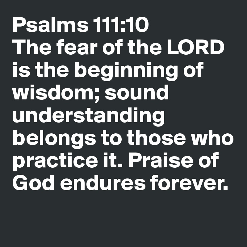 Psalms 111:10  
The fear of the LORD is the beginning of wisdom; sound understanding belongs to those who practice it. Praise of God endures forever.
