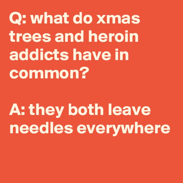 Q: what do xmas trees and heroin addicts have in common?

A: they both leave needles everywhere
