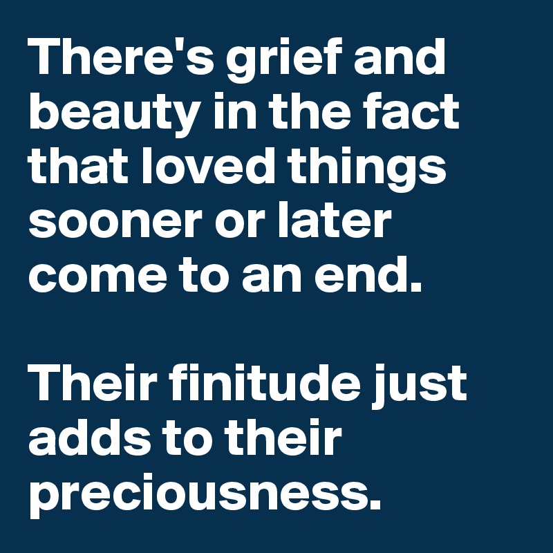 There's grief and beauty in the fact that loved things sooner or later come to an end. 

Their finitude just adds to their preciousness.  