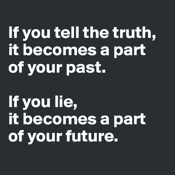 
If you tell the truth, it becomes a part 
of your past.  

If you lie, 
it becomes a part 
of your future.
