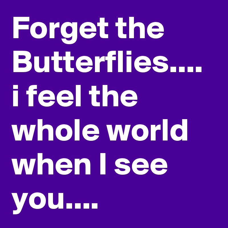 Forget the Butterflies.... i feel the whole world when I see you.... 