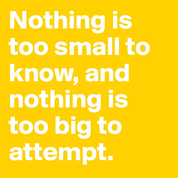 Nothing is too small to know, and nothing is too big to attempt.