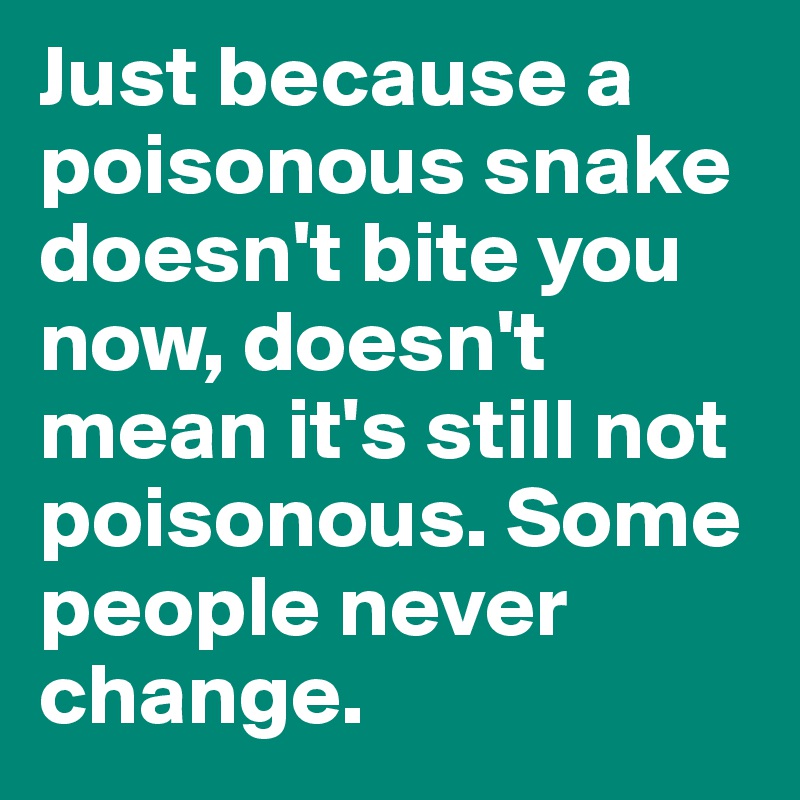 Just because a poisonous snake doesn't bite you now, doesn't mean it's still not poisonous. Some people never change. 
