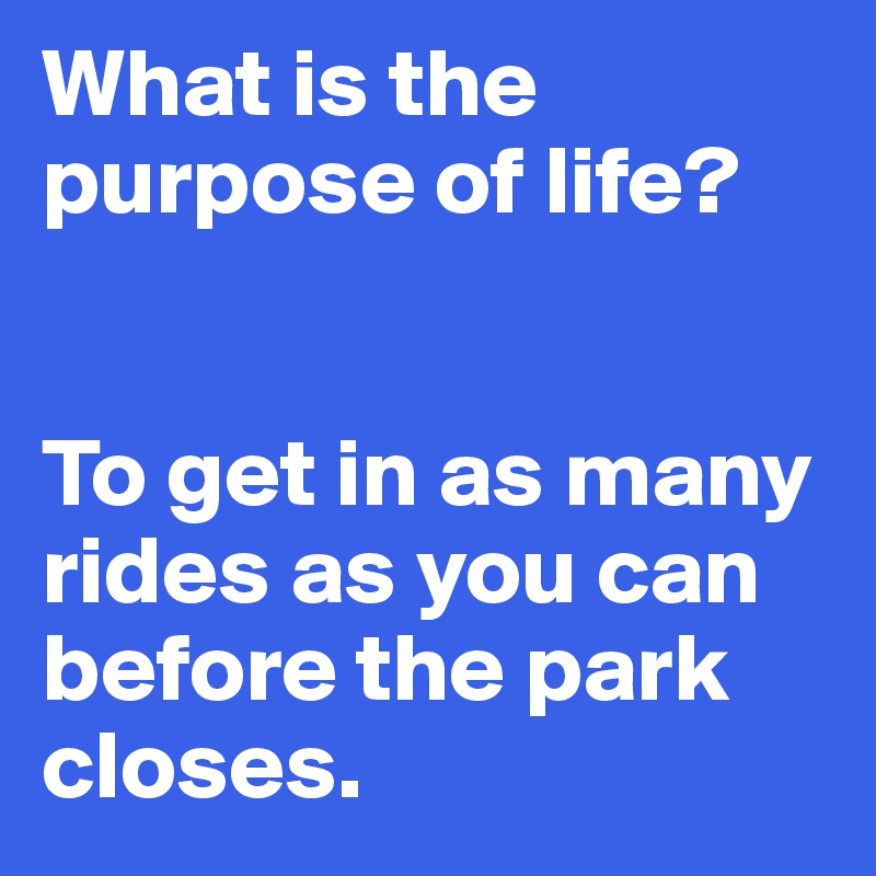 What is the purpose of life? 


To get in as many rides as you can before the park closes.
