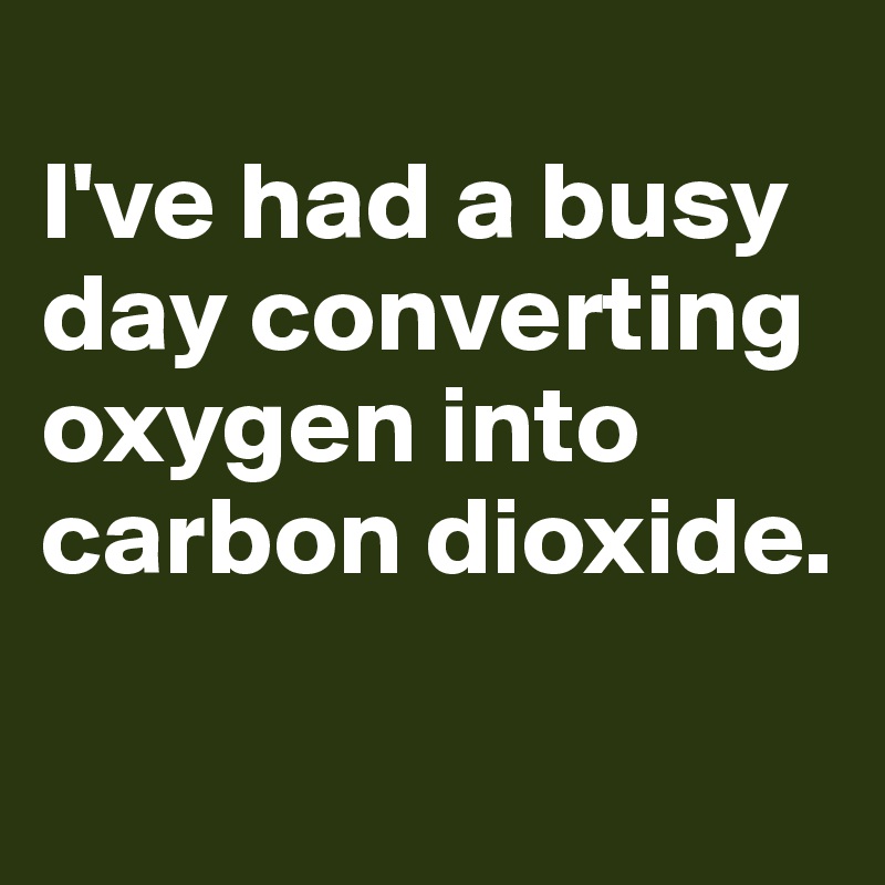 
I've had a busy day converting oxygen into carbon dioxide.

