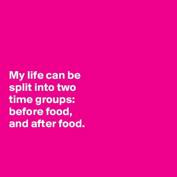 




My life can be 
split into two 
time groups: 
before food, 
and after food. 


