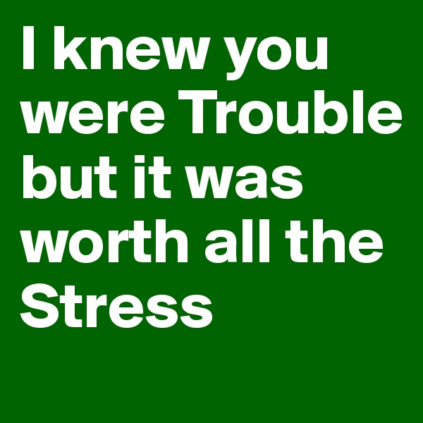 I knew you were Trouble but it was worth all the Stress
