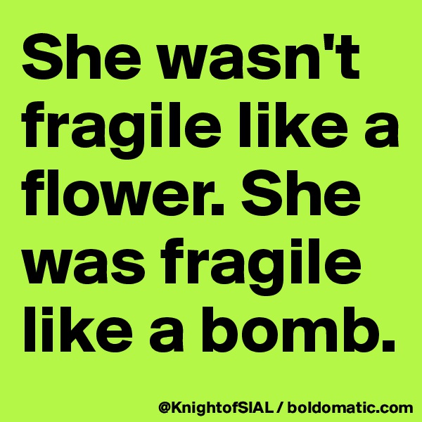 She wasn't fragile like a flower. She was fragile like a bomb.