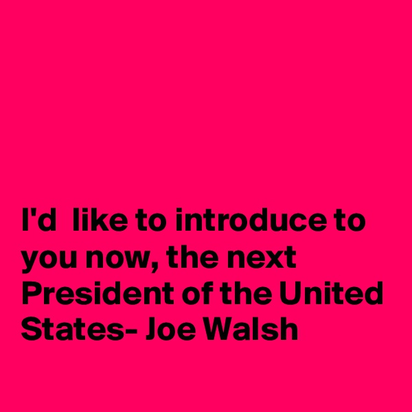 




I'd  like to introduce to you now, the next President of the United States- Joe Walsh