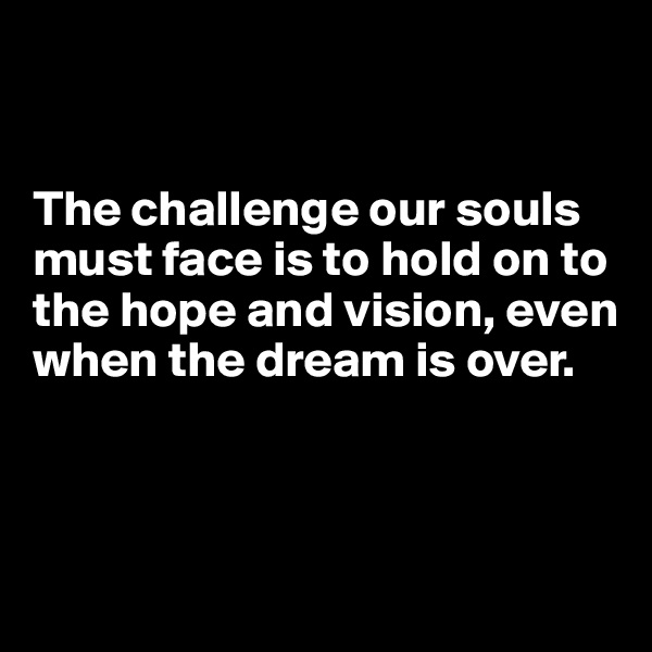 


The challenge our souls must face is to hold on to  the hope and vision, even when the dream is over.



