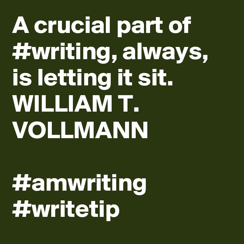 A crucial part of #writing, always, is letting it sit.
WILLIAM T. VOLLMANN

#amwriting #writetip