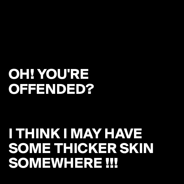 



OH! YOU'RE OFFENDED?


I THINK I MAY HAVE SOME THICKER SKIN SOMEWHERE !!!