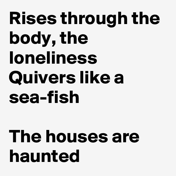 Rises through the body, the loneliness
Quivers like a sea-fish

The houses are haunted