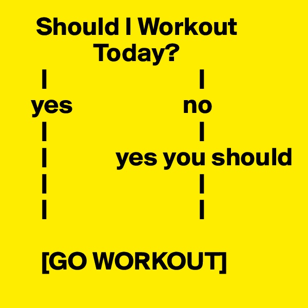     Should I Workout  
               Today?
     |                             |
   yes                     no
     |                             |         
     |             yes you should                      
     |                             |
     |                             |
                           
     [GO WORKOUT]