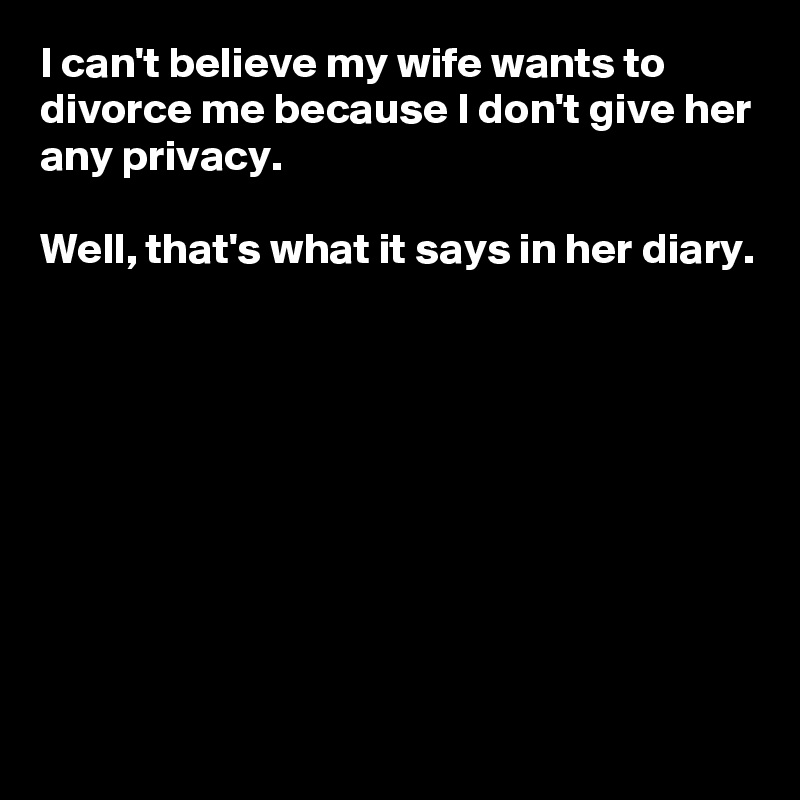 I can't believe my wife wants to divorce me because I don't give her any privacy.

Well, that's what it says in her diary.









