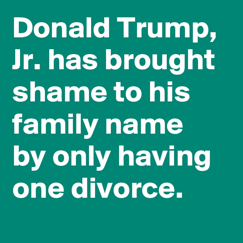 Donald Trump, Jr. has brought shame to his family name by only having one divorce.