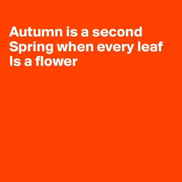 
Autumn is a second Spring when every leaf
Is a flower






