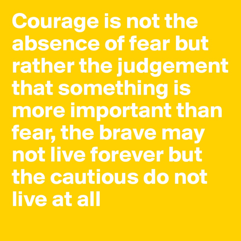 Courage is not the absence of fear but rather the judgement that something is more important than fear, the brave may not live forever but the cautious do not live at all