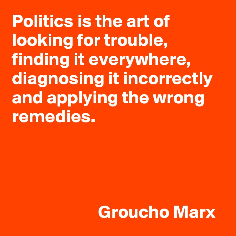 Politics is the art of looking for trouble, finding it everywhere, diagnosing it incorrectly and applying the wrong remedies.




                        Groucho Marx