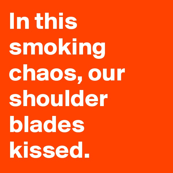 In this smoking chaos, our shoulder blades kissed.