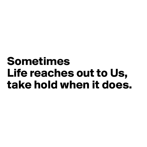 



Sometimes 
Life reaches out to Us, take hold when it does.



