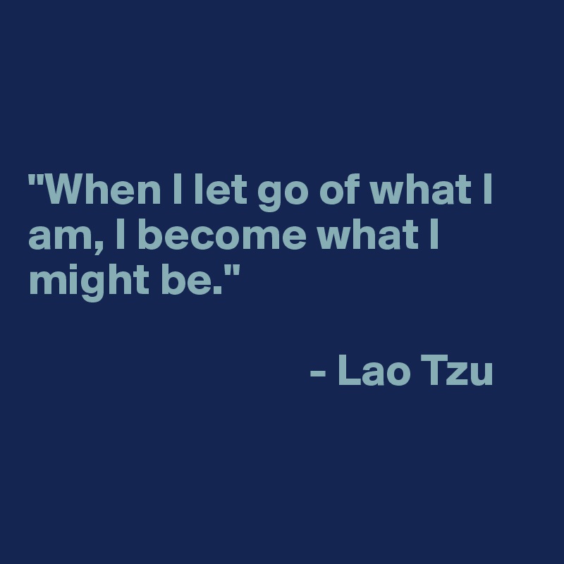 


"When I let go of what I am, I become what I might be."

                               - Lao Tzu


