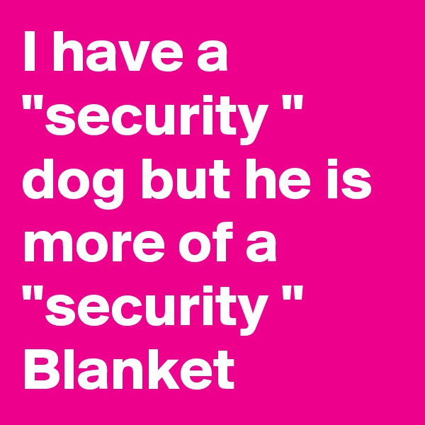 I have a "security " dog but he is more of a "security "     Blanket