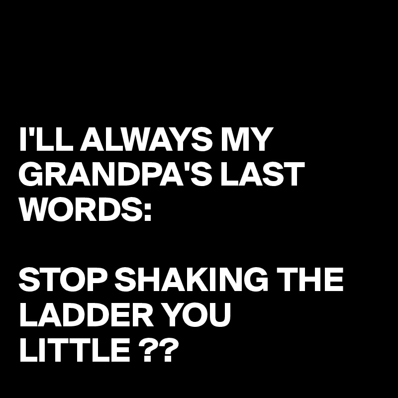 


I'LL ALWAYS MY GRANDPA'S LAST WORDS:

STOP SHAKING THE LADDER YOU
LITTLE ??