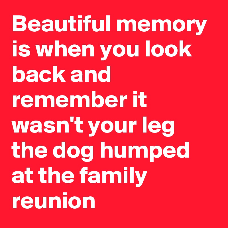Beautiful memory is when you look back and remember it wasn't your leg the dog humped  at the family reunion 