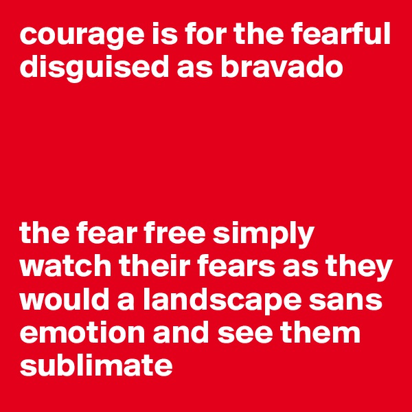 courage is for the fearful disguised as bravado




the fear free simply watch their fears as they would a landscape sans emotion and see them sublimate