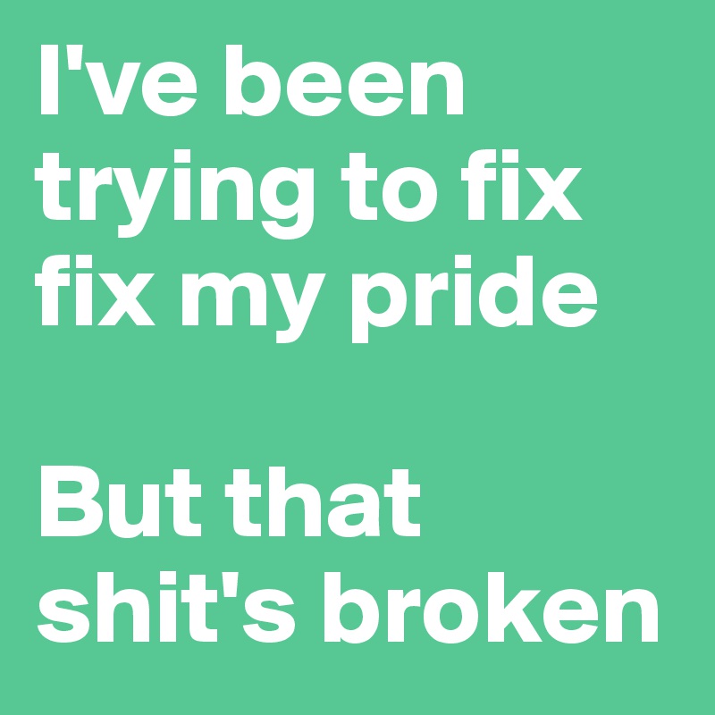 I've been trying to fix fix my pride

But that shit's broken