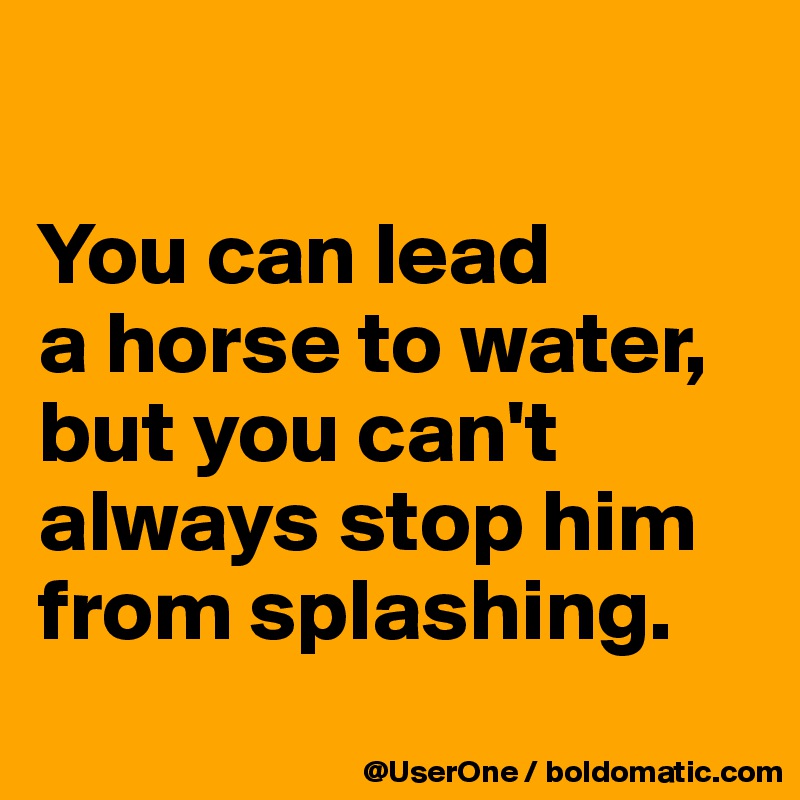 

You can lead
a horse to water, but you can't always stop him from splashing.
