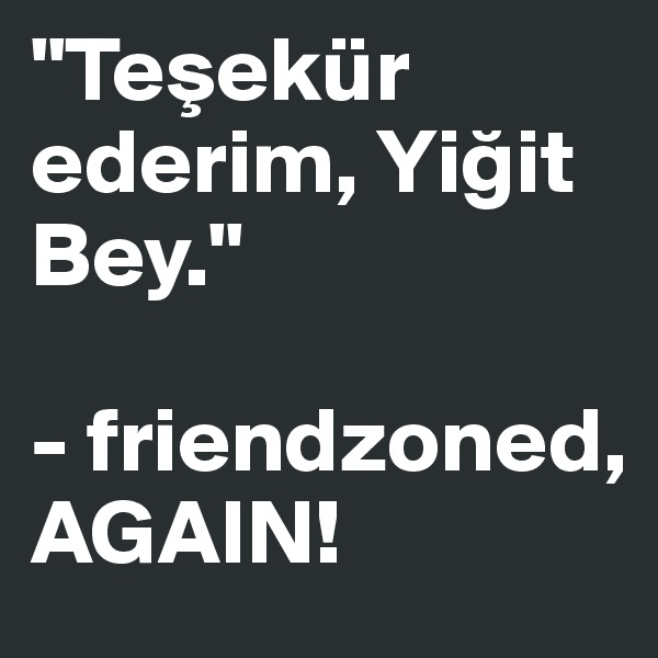 "Tesekür ederim, Yigit Bey."

- friendzoned,  AGAIN!