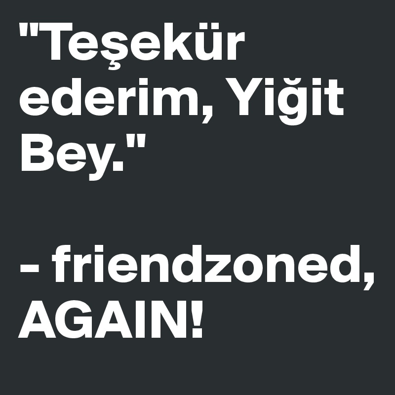 "Tesekür ederim, Yigit Bey."

- friendzoned,  AGAIN!