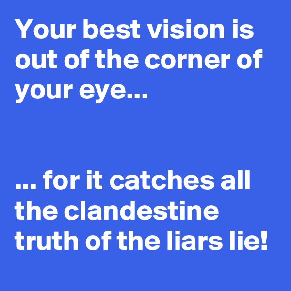 Your best vision is out of the corner of your eye...


... for it catches all the clandestine truth of the liars lie!