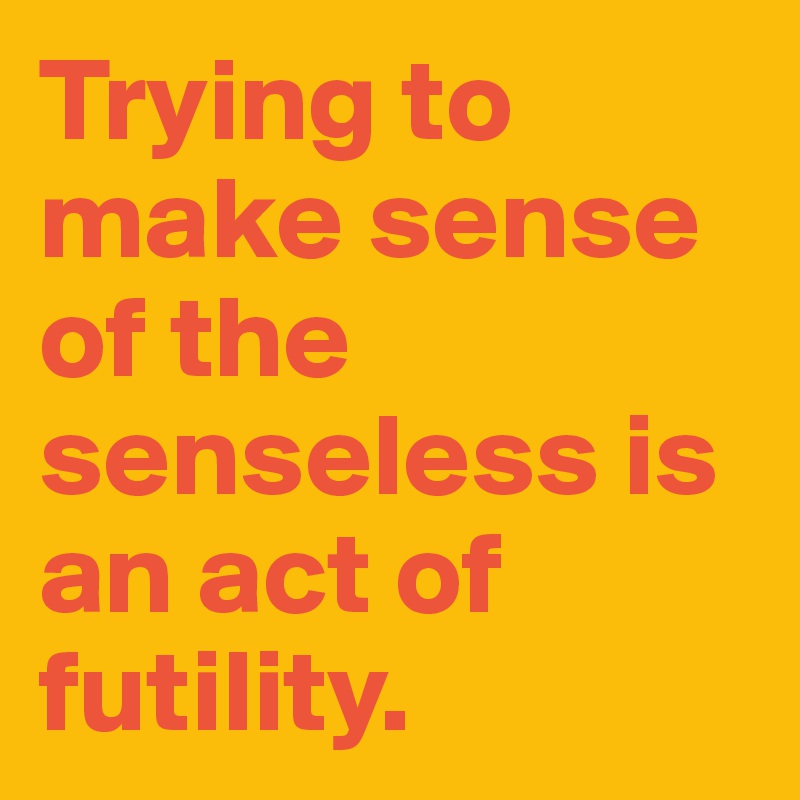 Trying to make sense of the senseless is an act of futility.